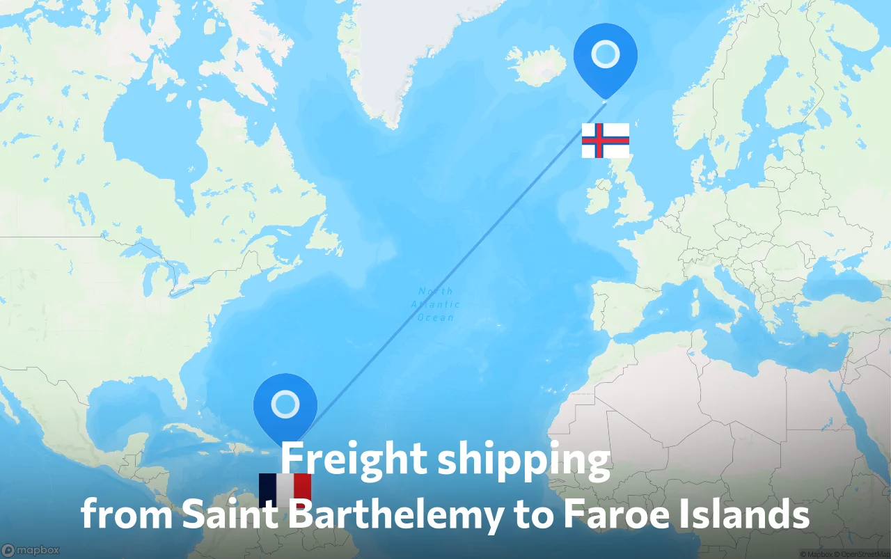 Shipping route from Saint Barthelemy to Faroe Islands