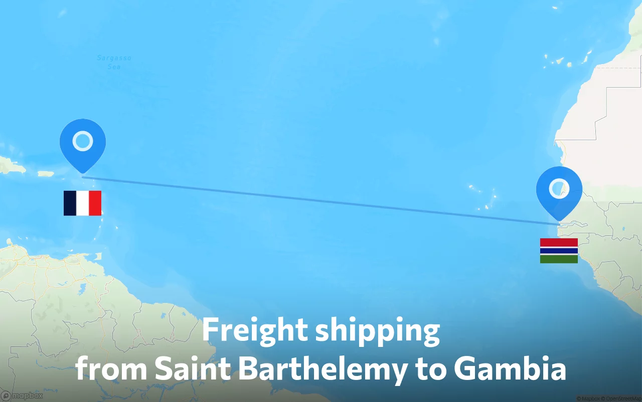 Shipping route from Saint Barthelemy to Gambia