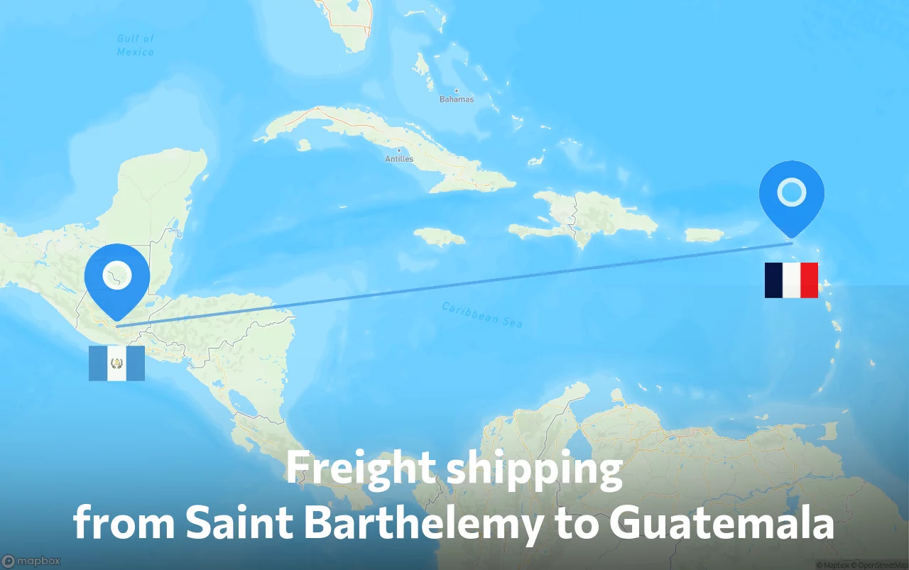 Shipping route from Saint Barthelemy to Guatemala