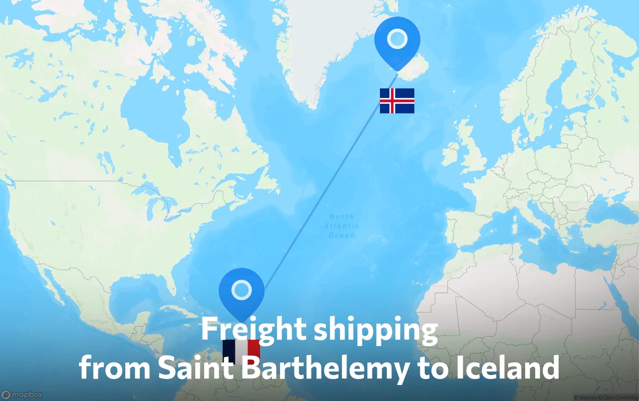 Shipping route from Saint Barthelemy to Iceland