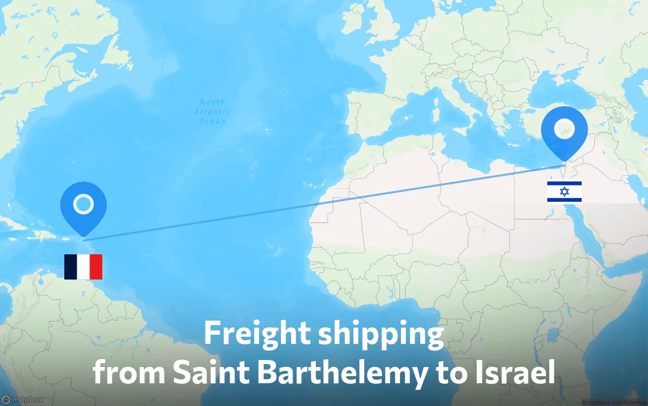 Shipping route from Saint Barthelemy to Israel