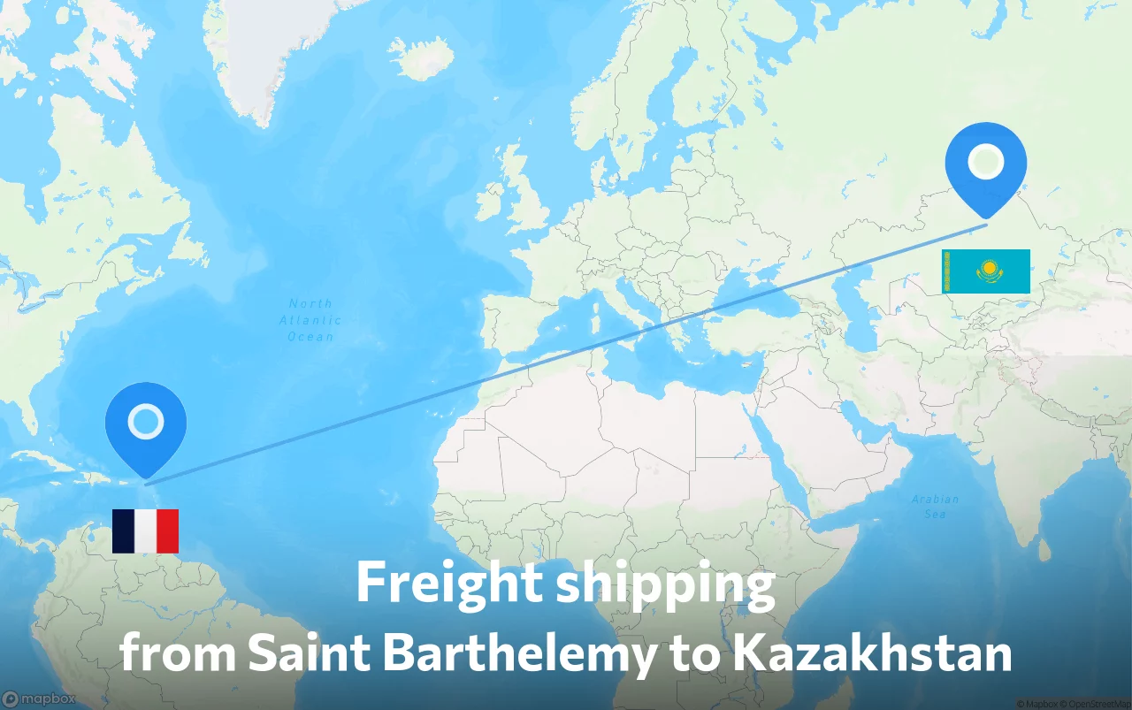 Shipping route from Saint Barthelemy to Kazakhstan
