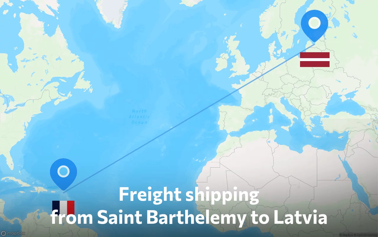 Shipping route from Saint Barthelemy to Latvia