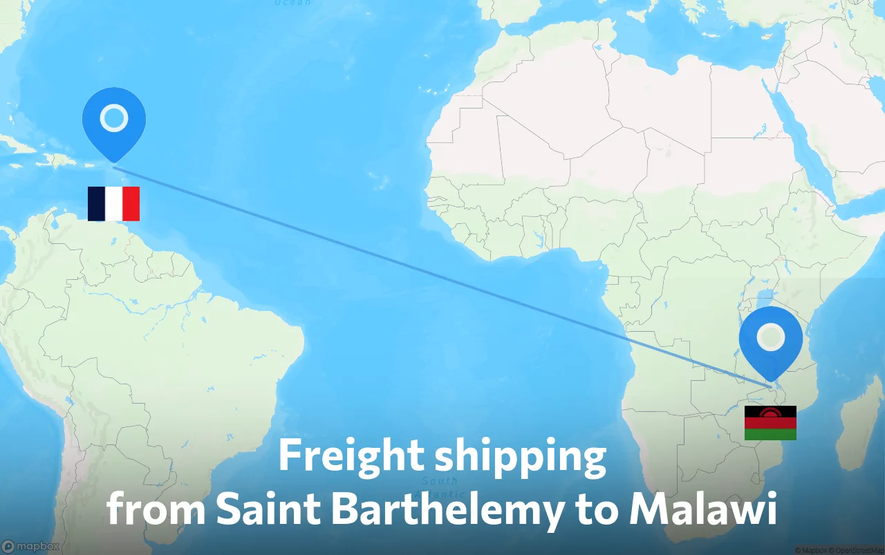 Shipping route from Saint Barthelemy to Malawi