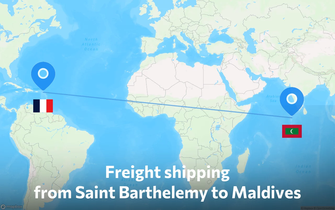 Shipping route from Saint Barthelemy to Maldives
