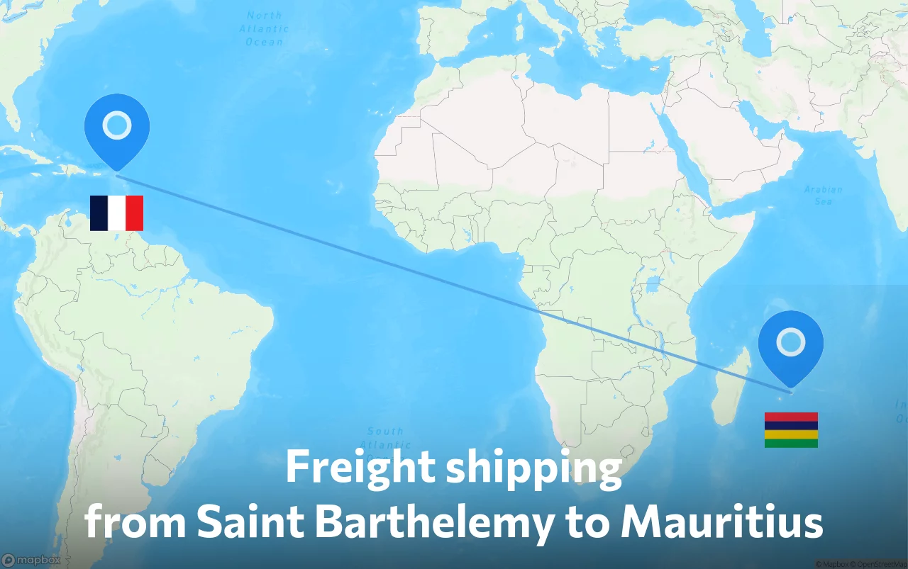 Shipping route from Saint Barthelemy to Mauritius