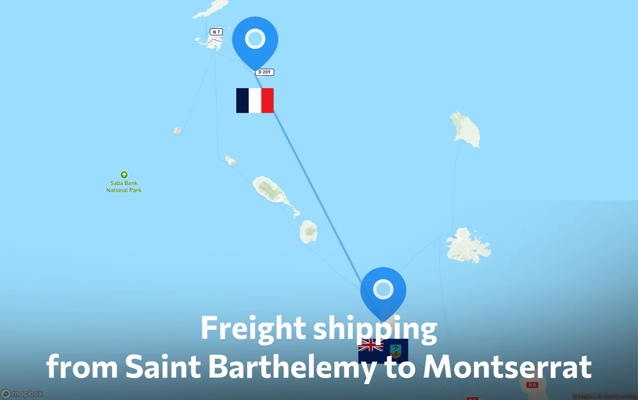 Shipping route from Saint Barthelemy to Montserrat