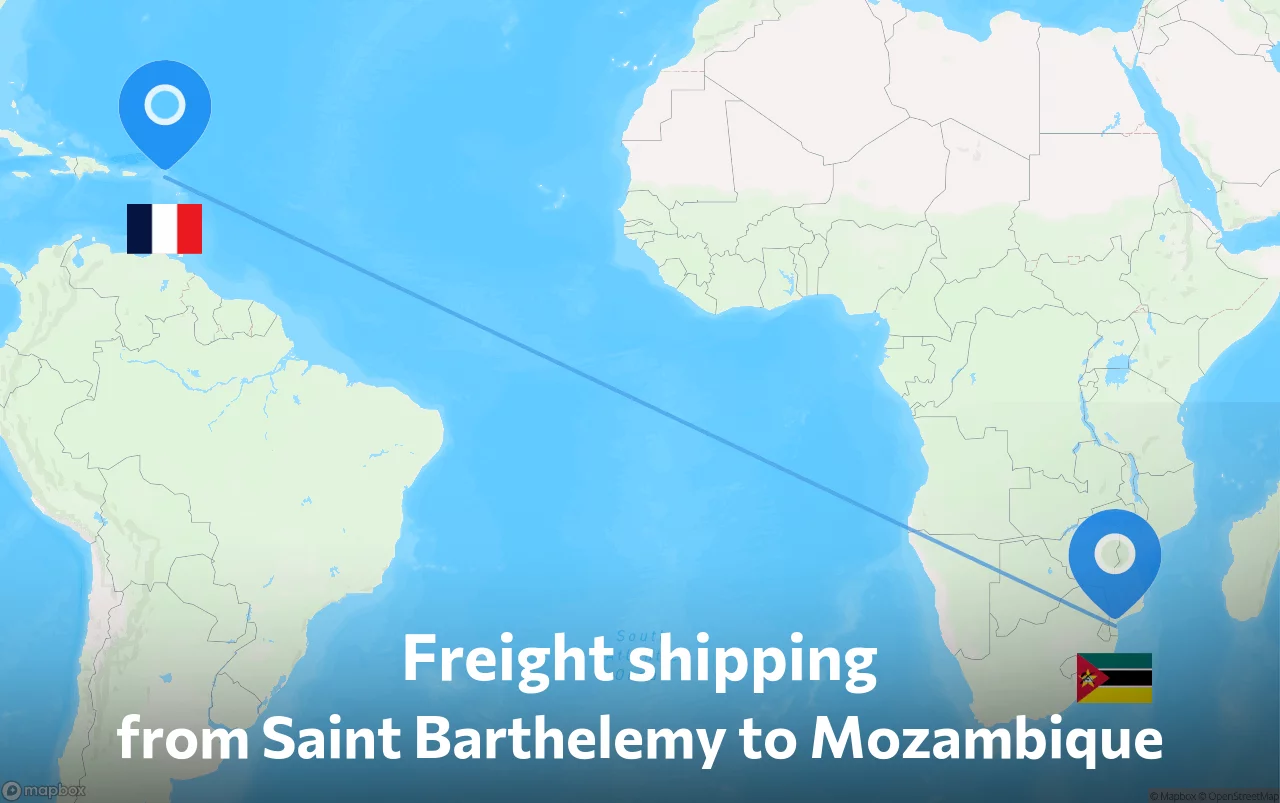Shipping route from Saint Barthelemy to Mozambique
