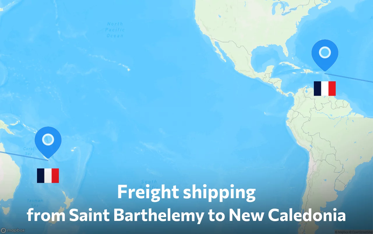Shipping route from Saint Barthelemy to New Caledonia