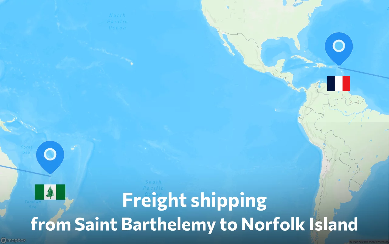 Shipping route from Saint Barthelemy to Norfolk Island