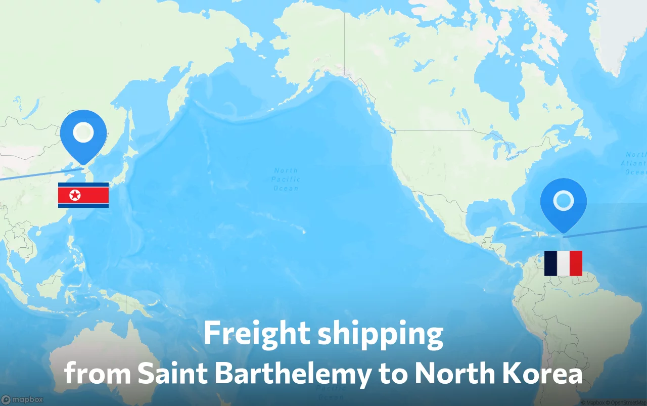 Shipping route from Saint Barthelemy to North Korea
