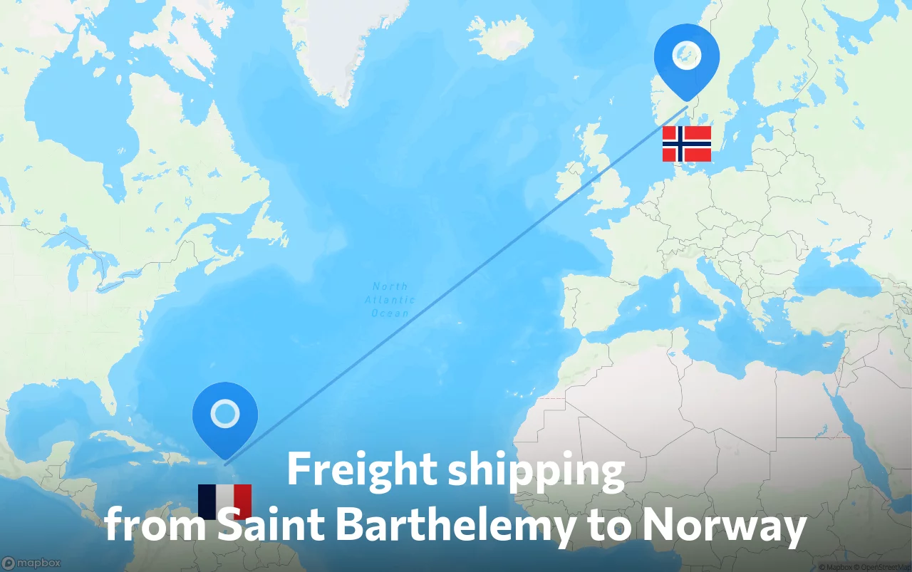 Shipping route from Saint Barthelemy to Norway