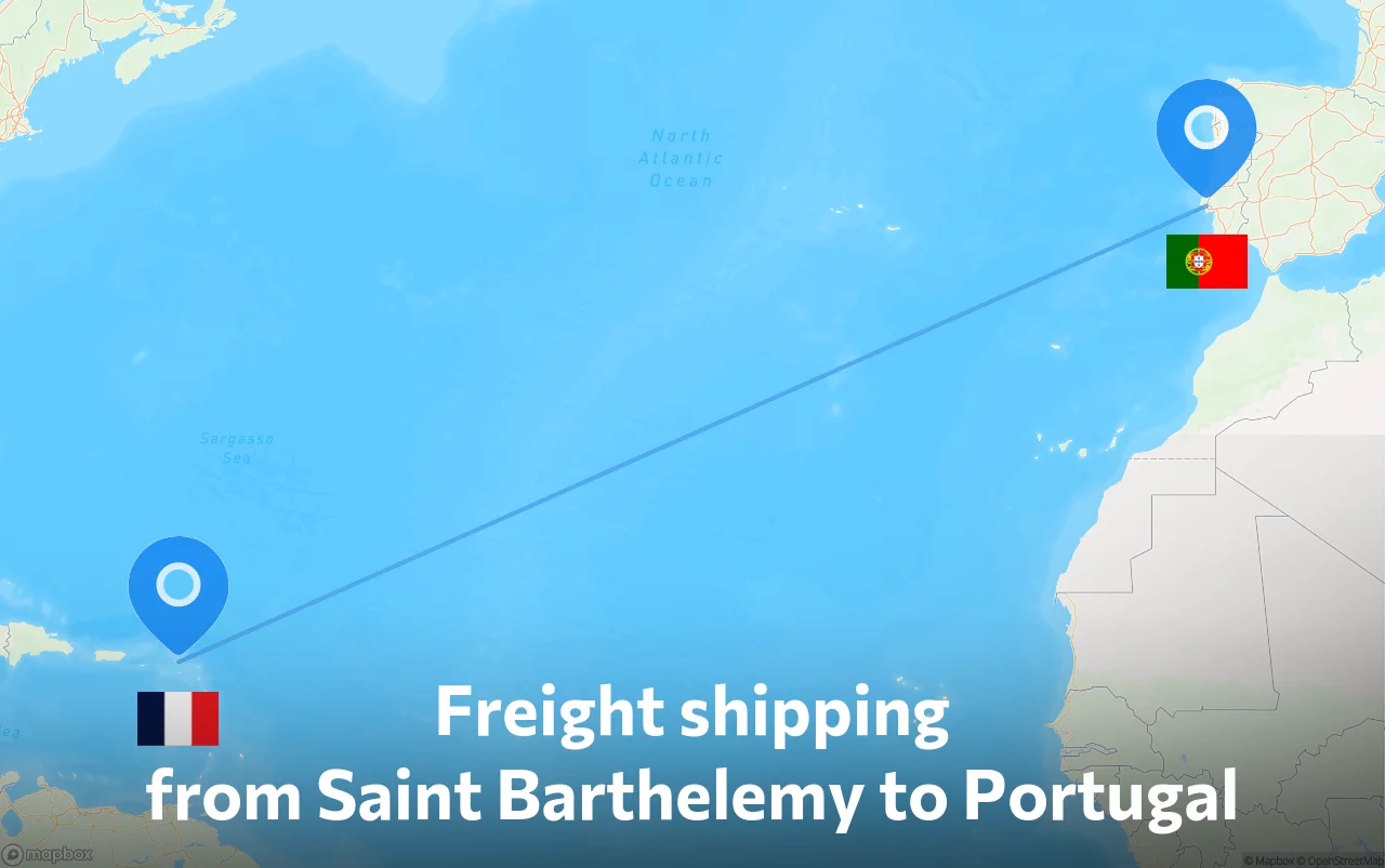 Shipping route from Saint Barthelemy to Portugal