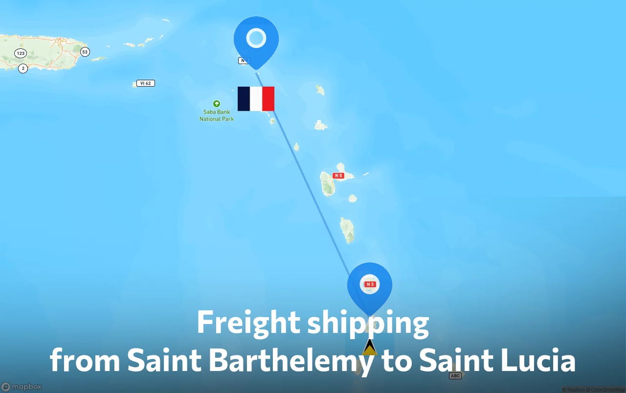 Shipping route from Saint Barthelemy to Saint Lucia