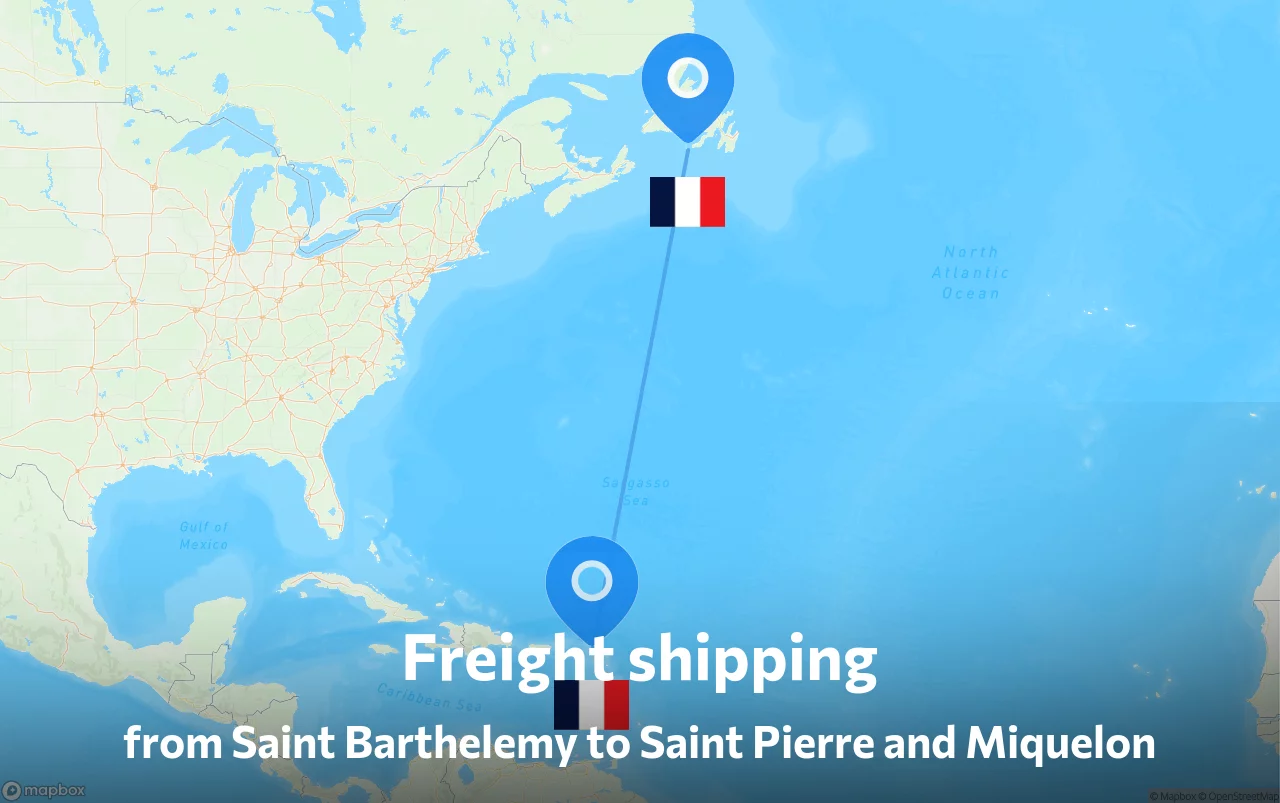 Shipping route from Saint Barthelemy to Saint Pierre and Miquelon