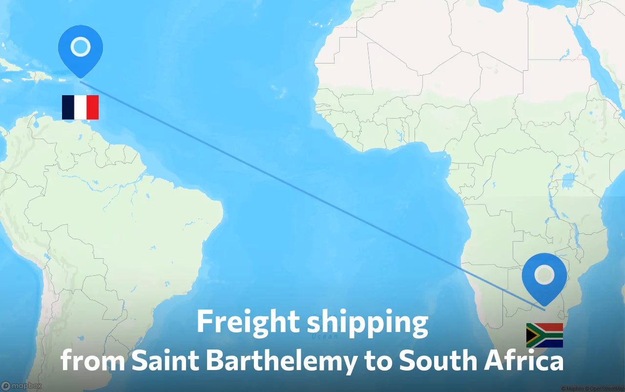 Shipping route from Saint Barthelemy to South Africa