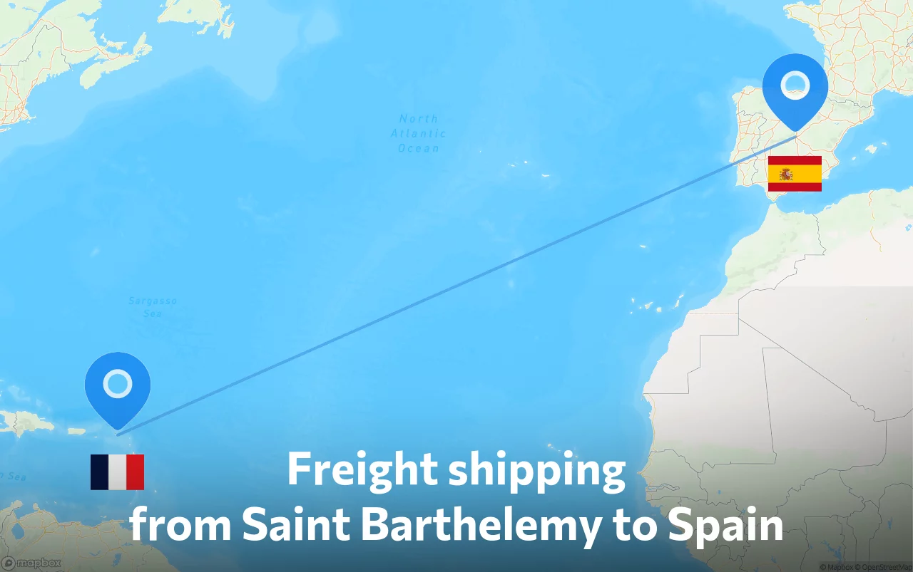 Shipping route from Saint Barthelemy to Spain