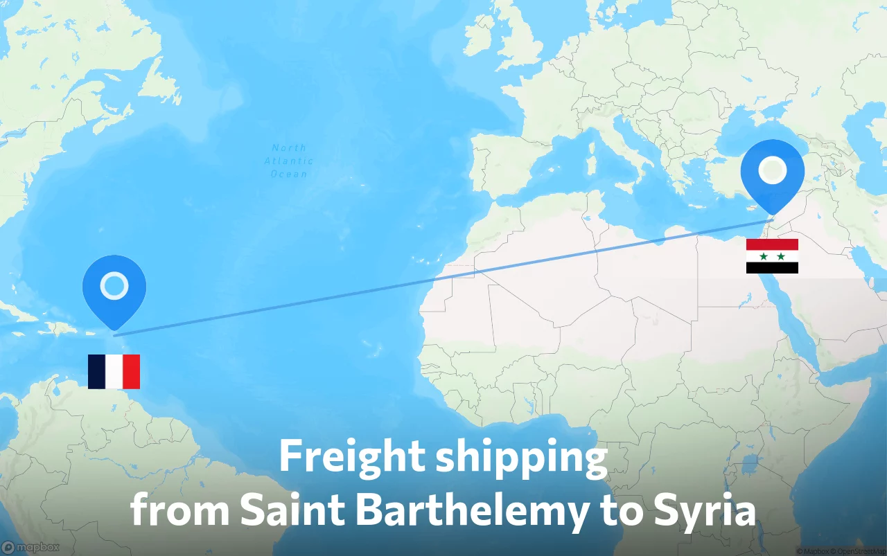 Shipping route from Saint Barthelemy to Syria