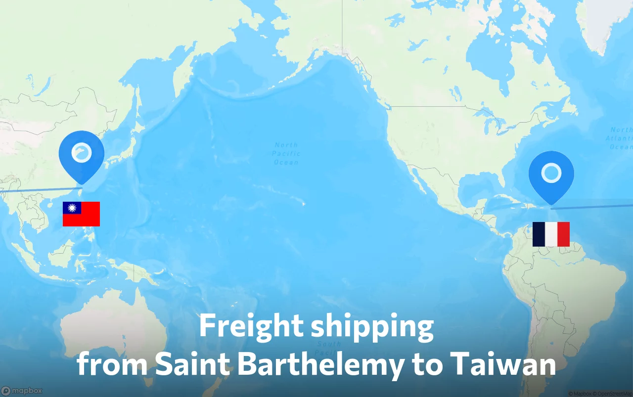 Shipping route from Saint Barthelemy to Taiwan