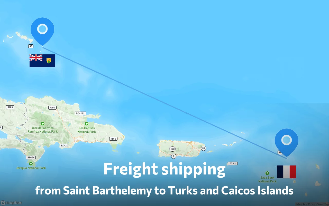 Shipping route from Saint Barthelemy to Turks and Caicos Islands