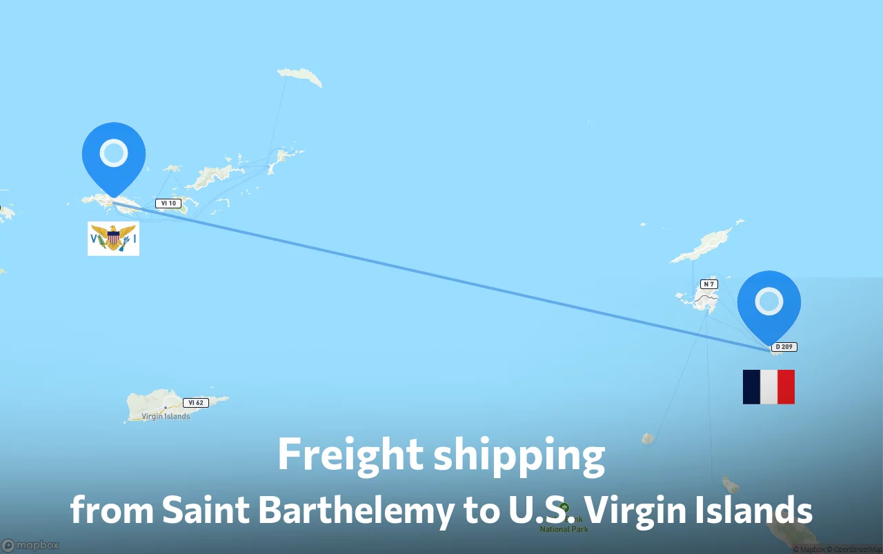 Shipping route from Saint Barthelemy to U.S. Virgin Islands