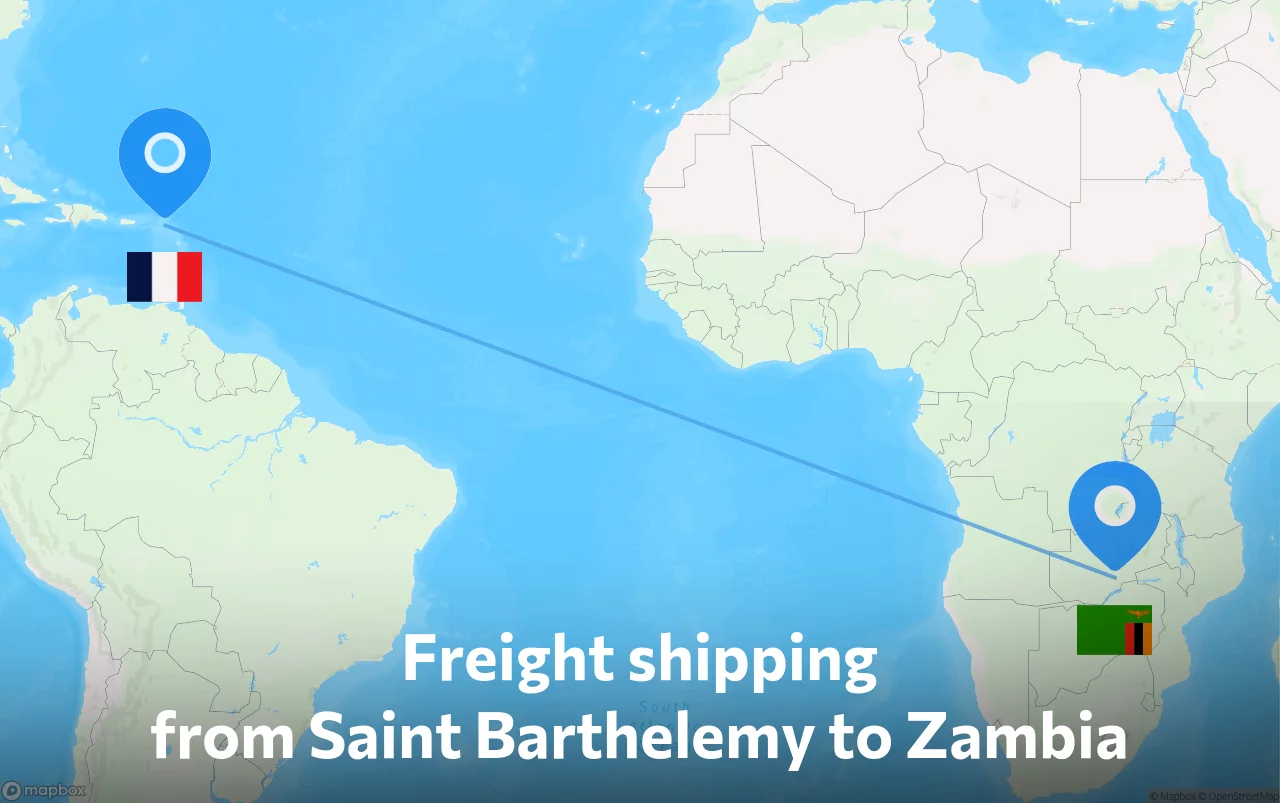 Shipping route from Saint Barthelemy to Zambia
