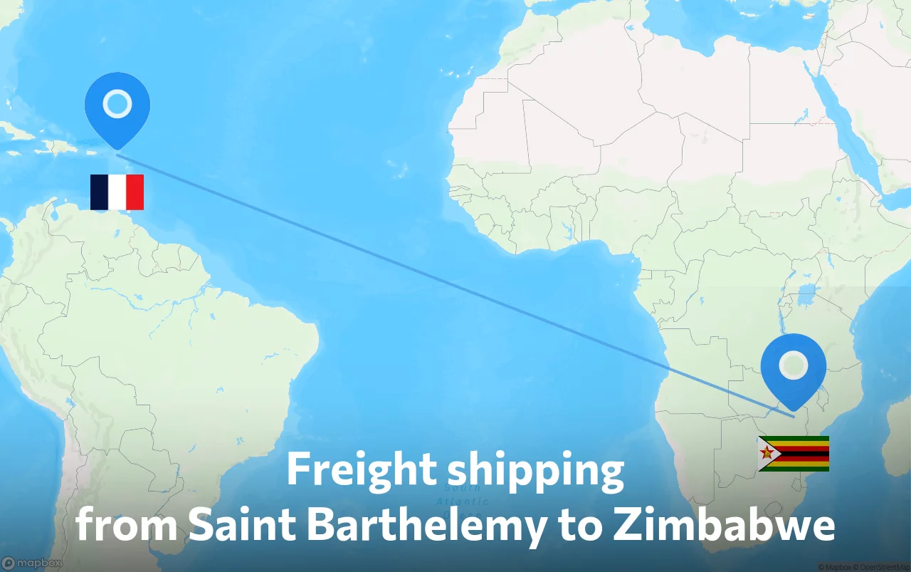 Shipping route from Saint Barthelemy to Zimbabwe