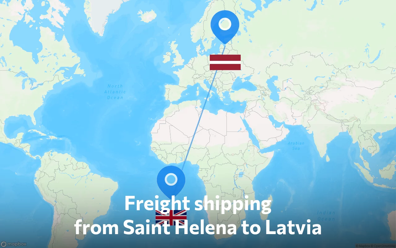 Shipping route from Saint Helena to Latvia
