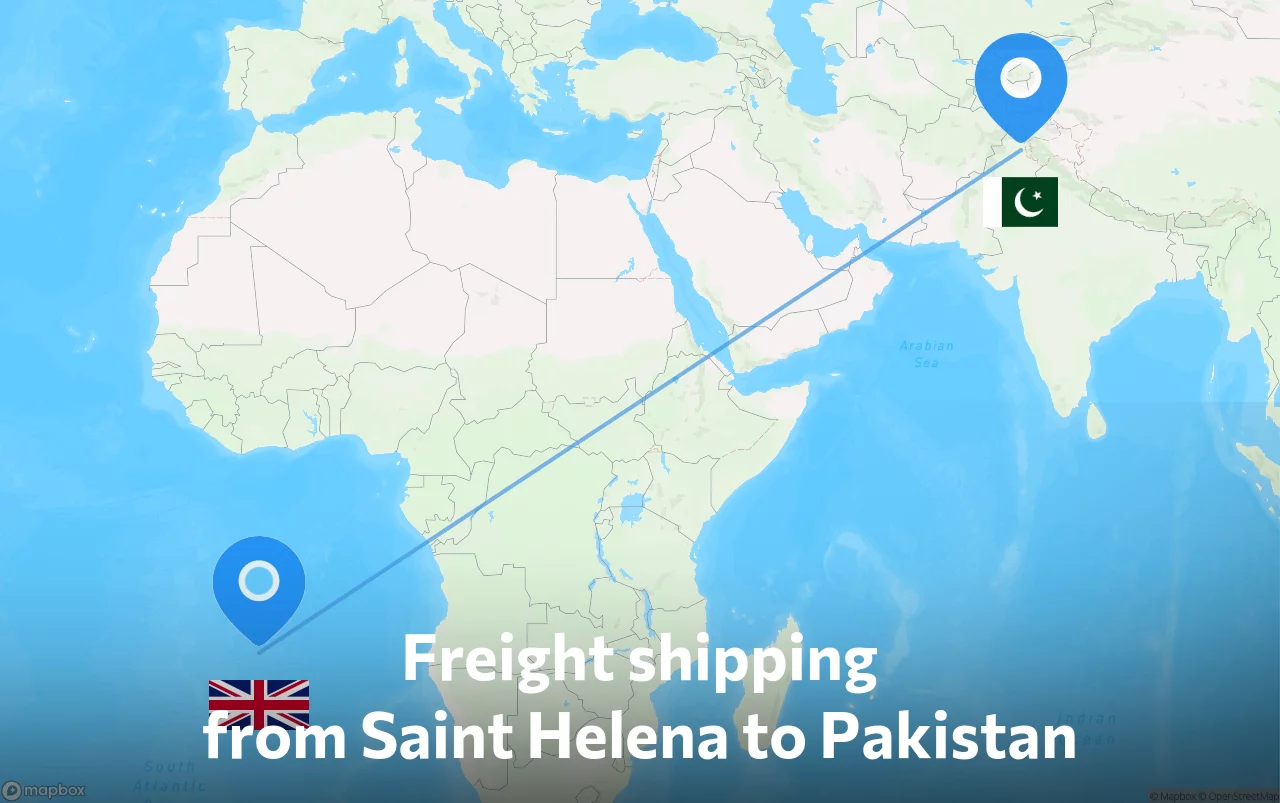 Shipping route from Saint Helena to Pakistan