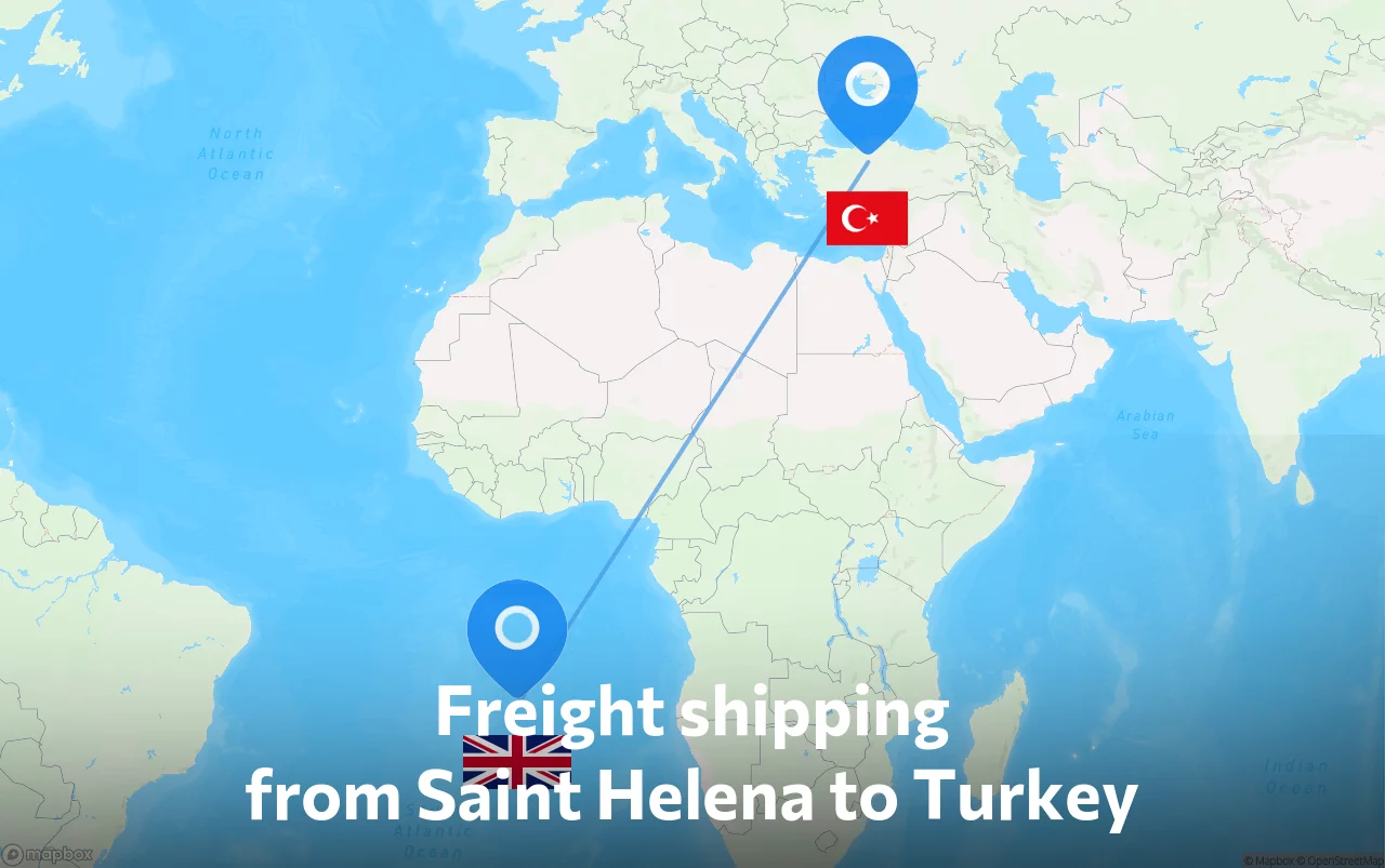 Shipping route from Saint Helena to Turkey