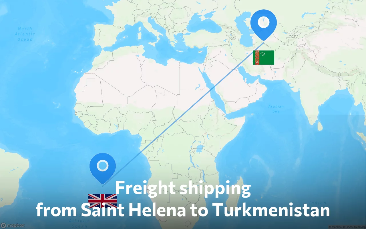 Shipping route from Saint Helena to Turkmenistan
