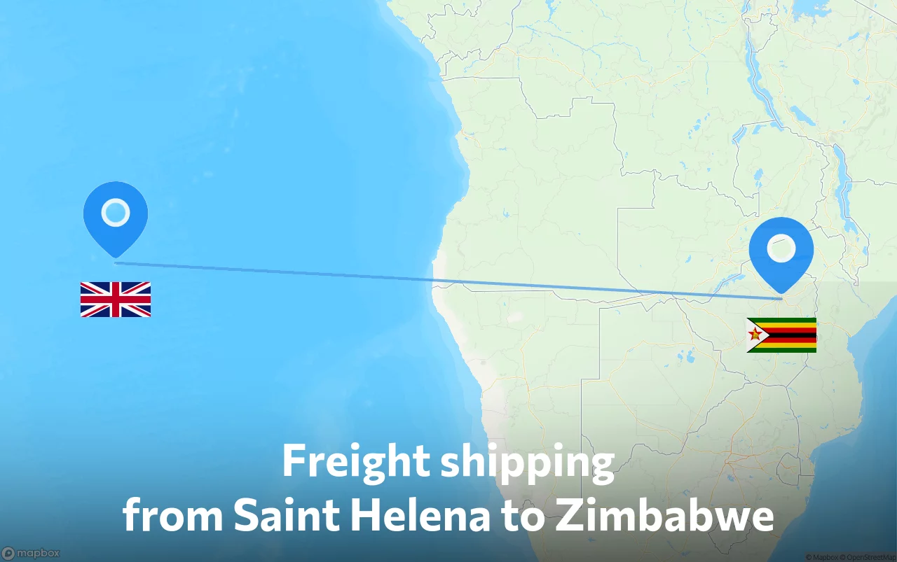 Shipping route from Saint Helena to Zimbabwe