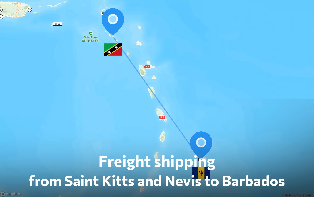 Shipping route from Saint Kitts and Nevis to Barbados