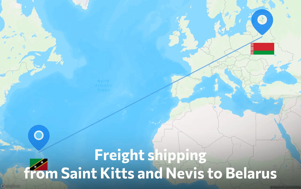 Shipping route from Saint Kitts and Nevis to Belarus