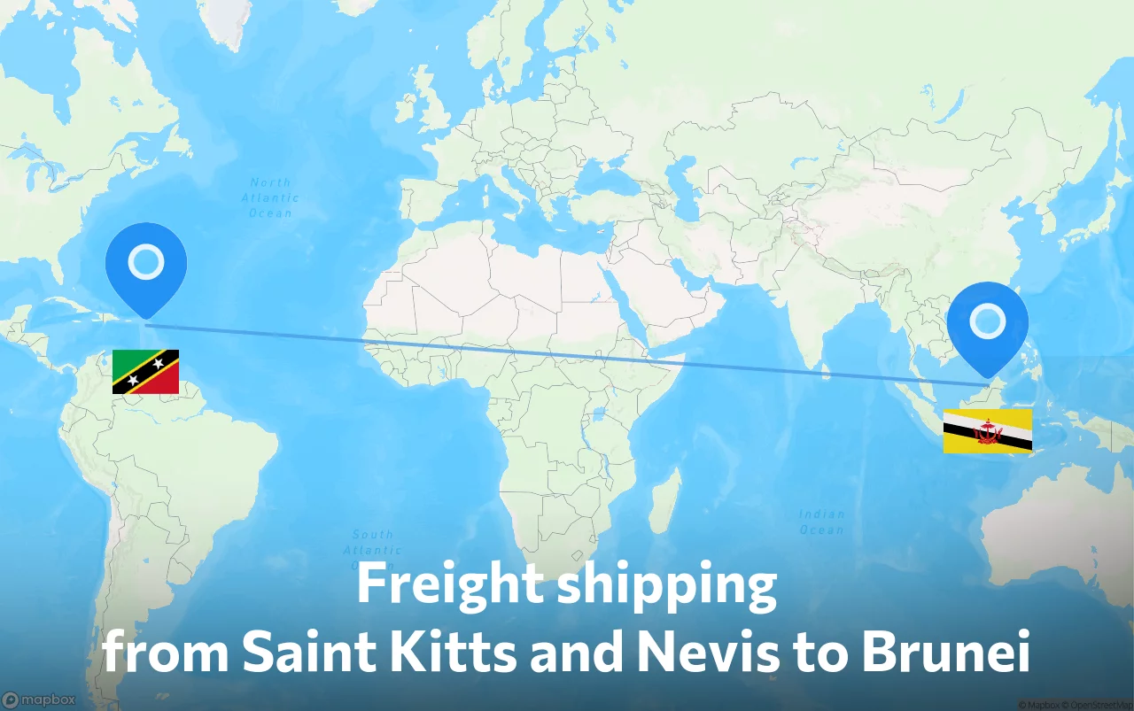 Shipping route from Saint Kitts and Nevis to Brunei