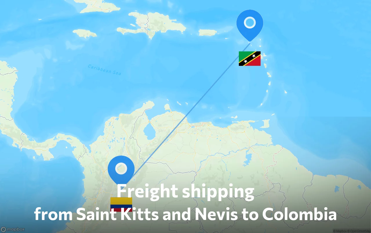 Shipping route from Saint Kitts and Nevis to Colombia