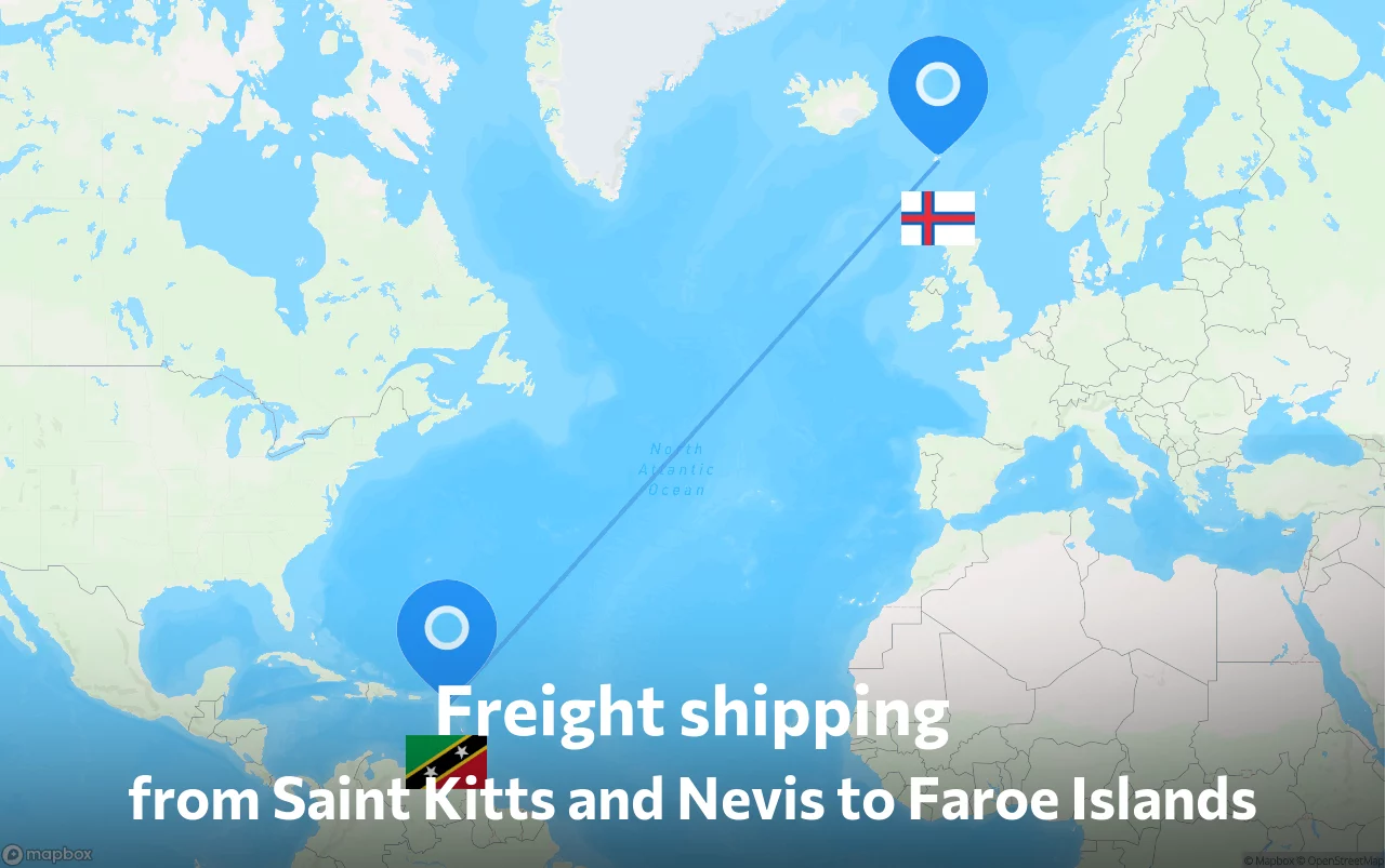 Shipping route from Saint Kitts and Nevis to Faroe Islands
