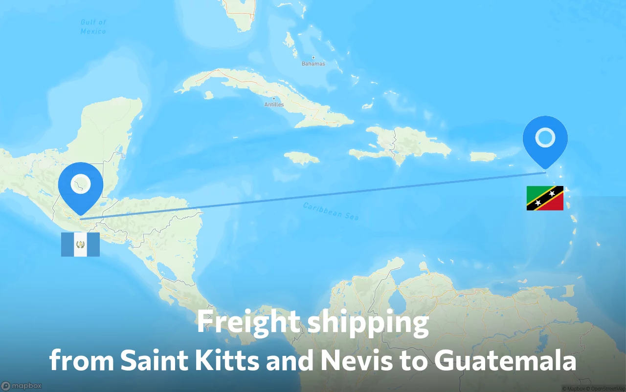 Shipping route from Saint Kitts and Nevis to Guatemala