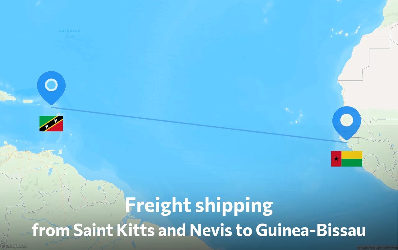 Shipping route from Saint Kitts and Nevis to Guinea-Bissau