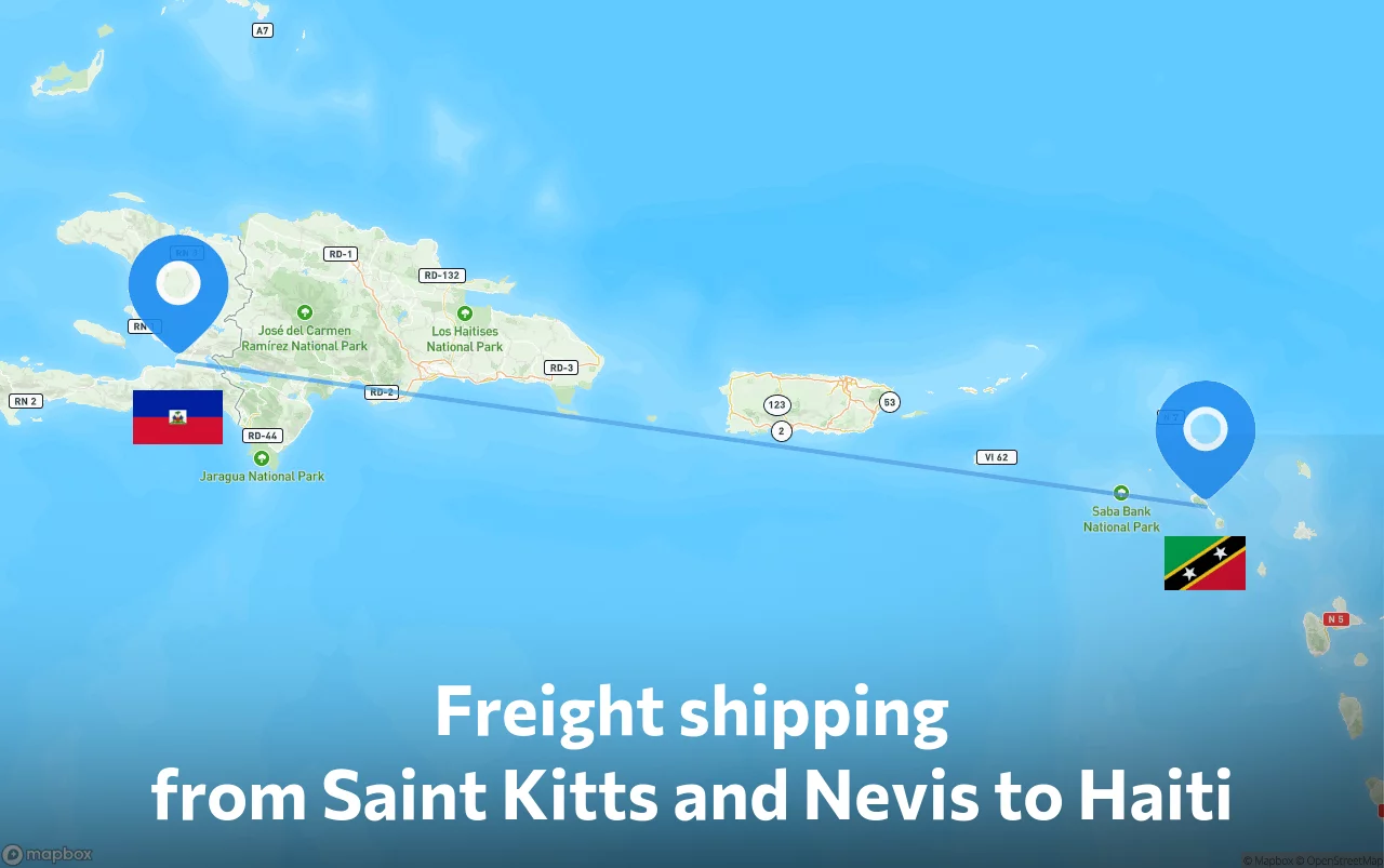 Shipping route from Saint Kitts and Nevis to Haiti