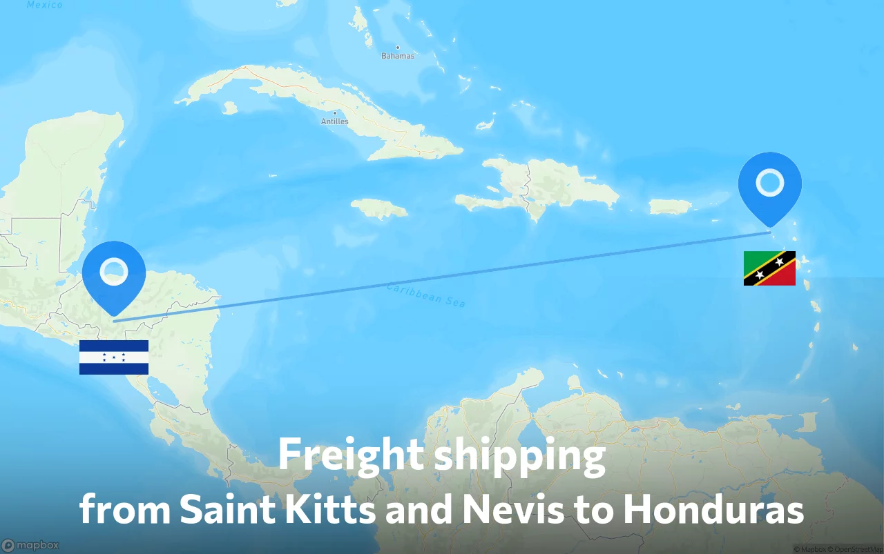 Shipping route from Saint Kitts and Nevis to Honduras