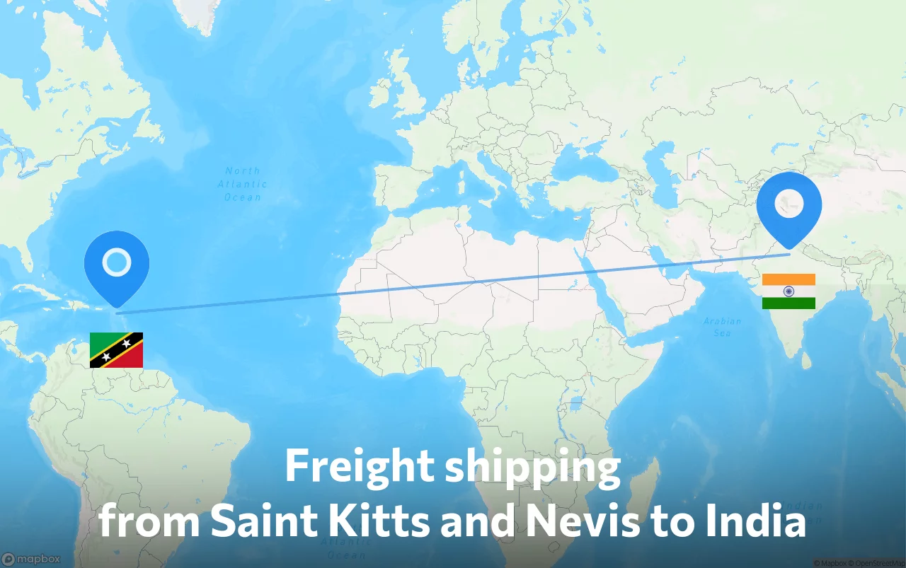Shipping route from Saint Kitts and Nevis to India