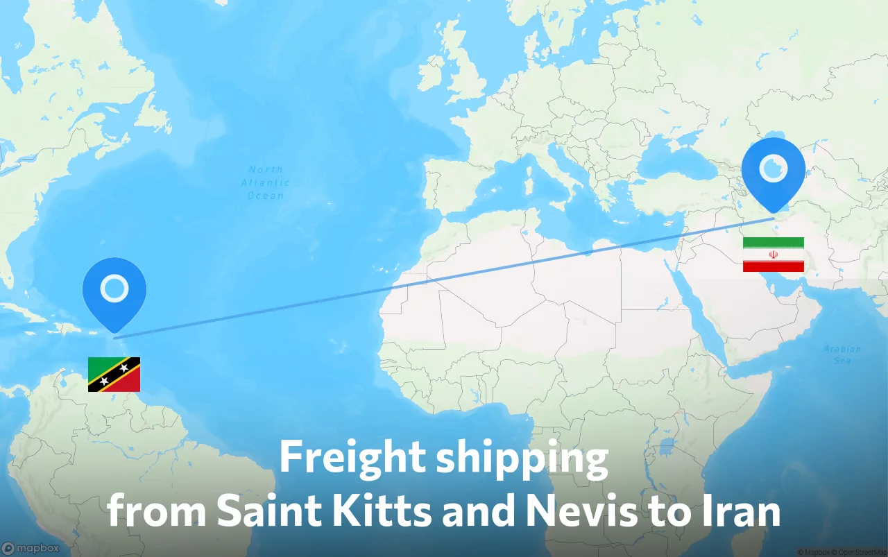 Shipping route from Saint Kitts and Nevis to Iran