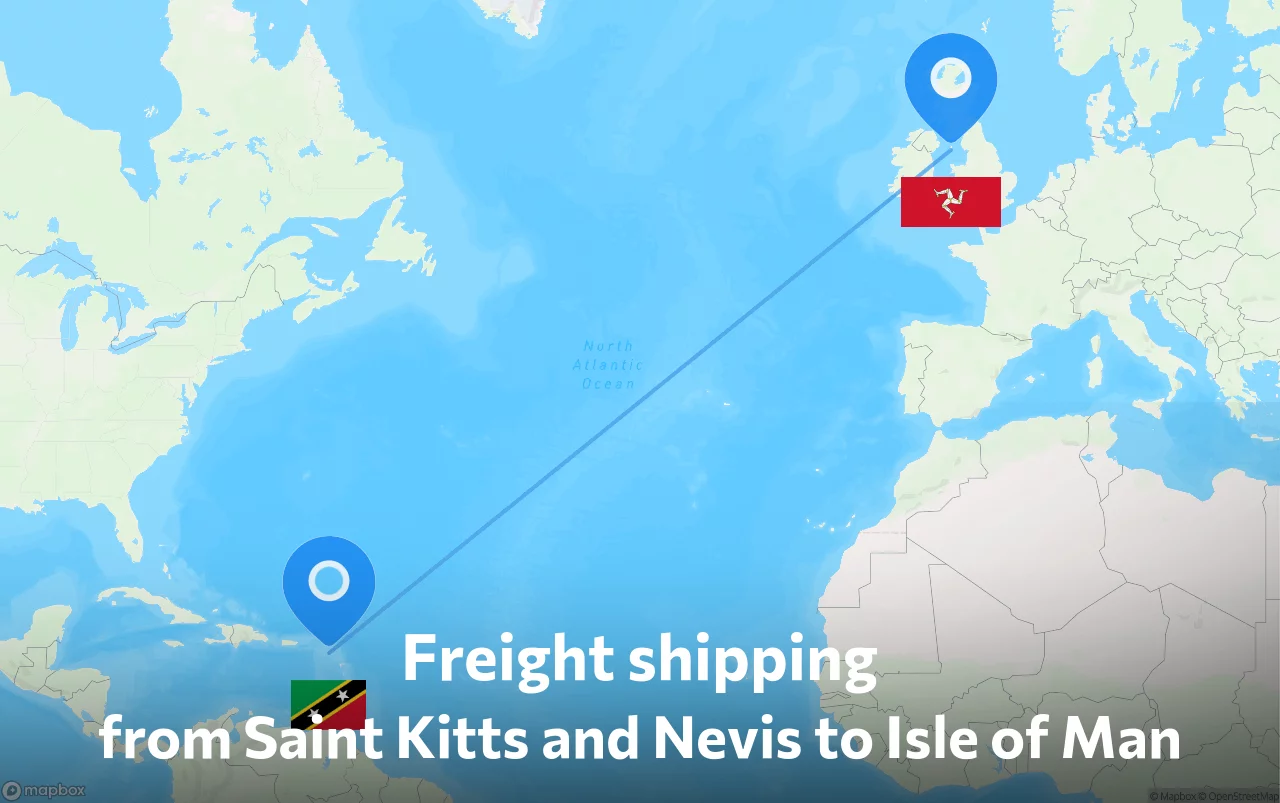 Shipping route from Saint Kitts and Nevis to Isle of Man