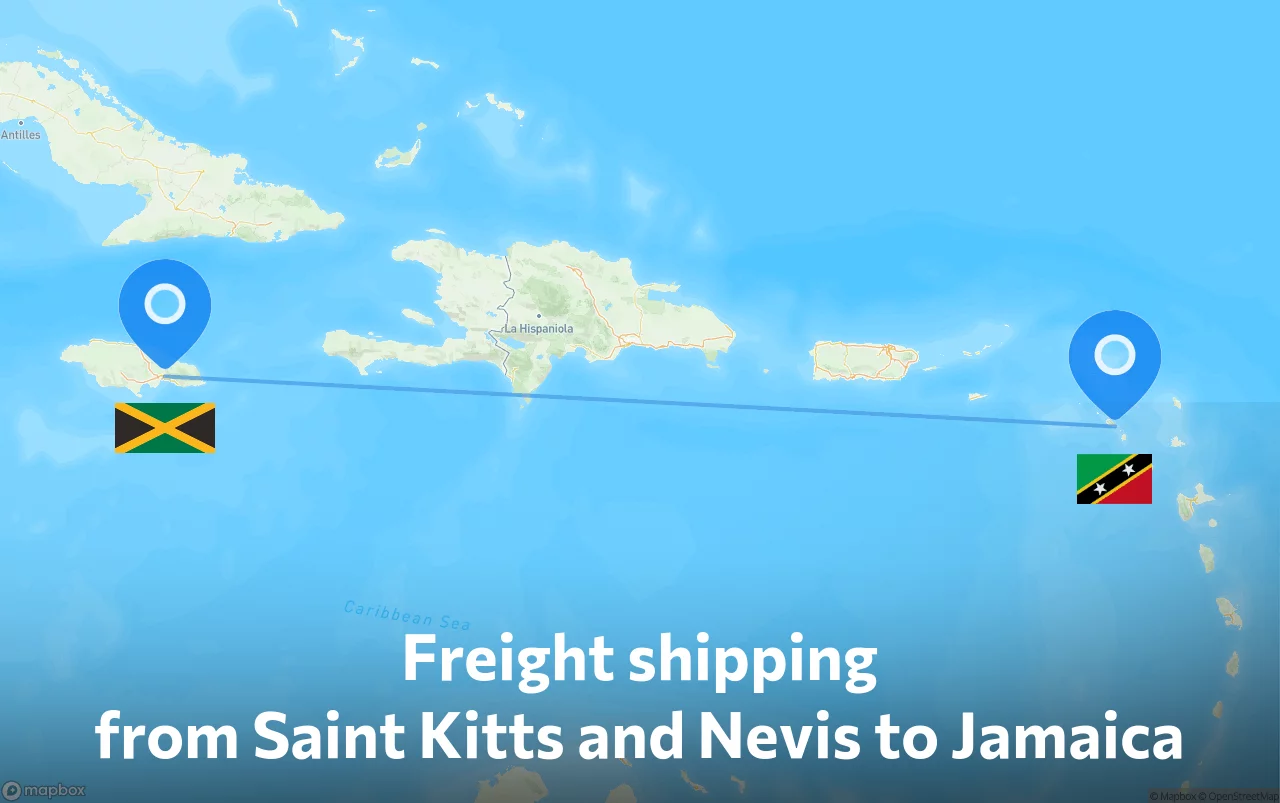 Shipping route from Saint Kitts and Nevis to Jamaica