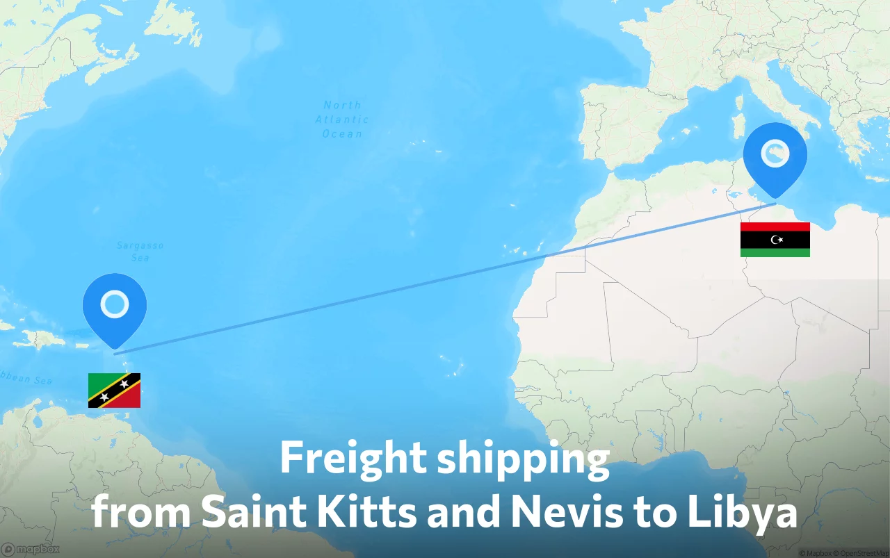 Shipping route from Saint Kitts and Nevis to Libya