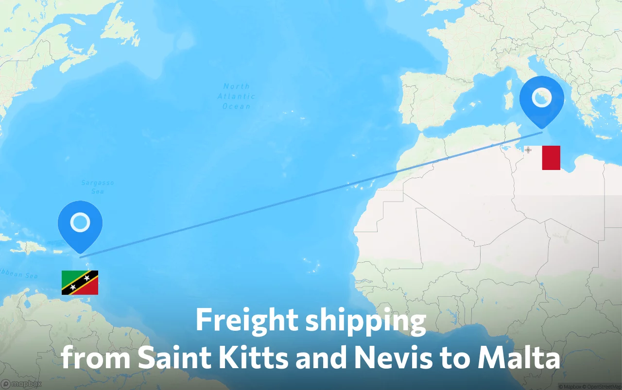 Shipping route from Saint Kitts and Nevis to Malta