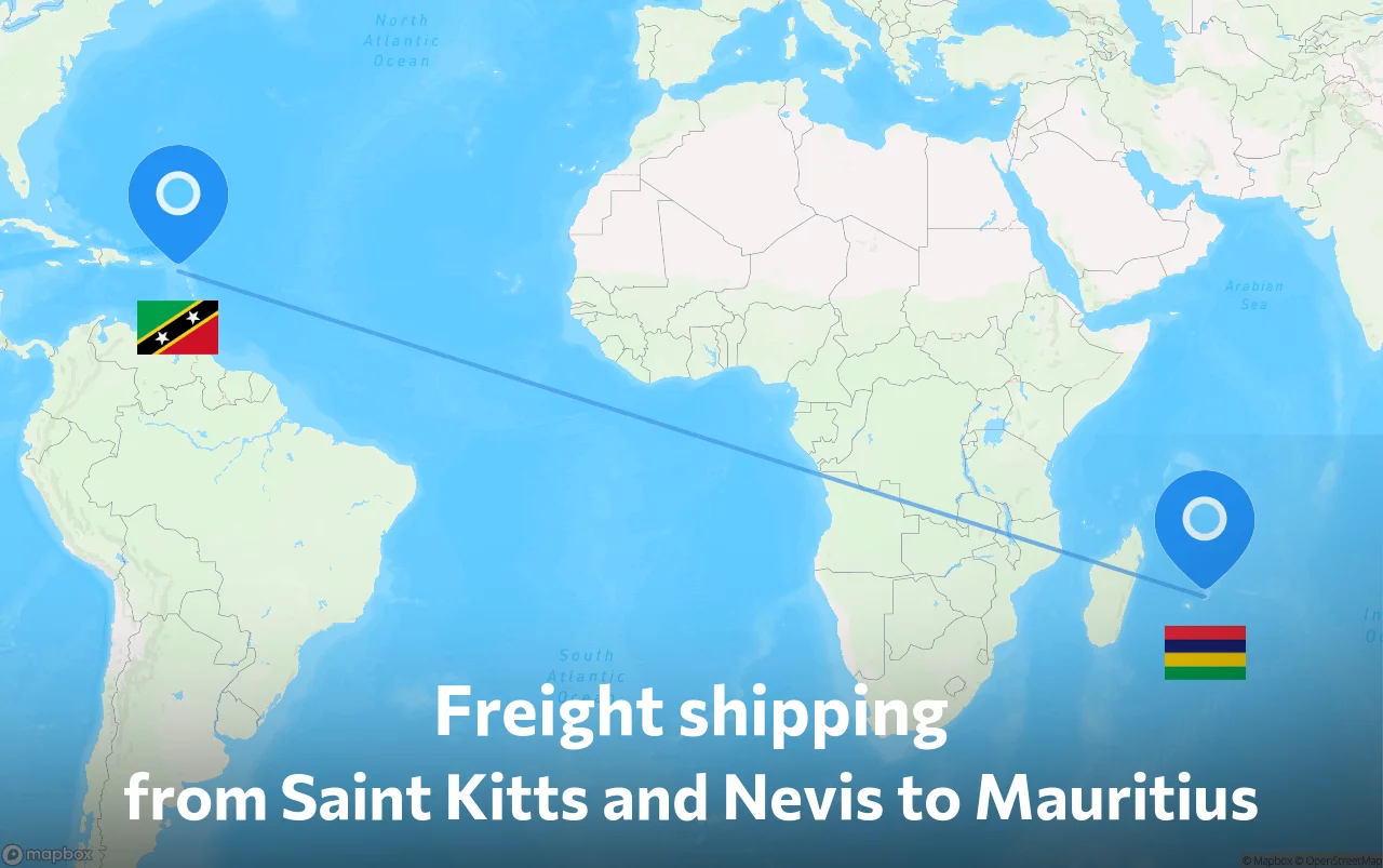 Shipping route from Saint Kitts and Nevis to Mauritius
