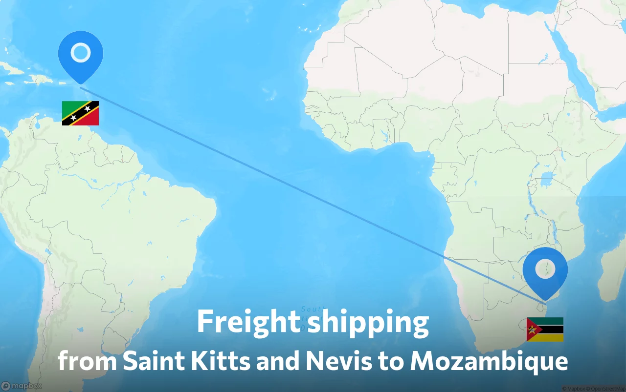 Shipping route from Saint Kitts and Nevis to Mozambique