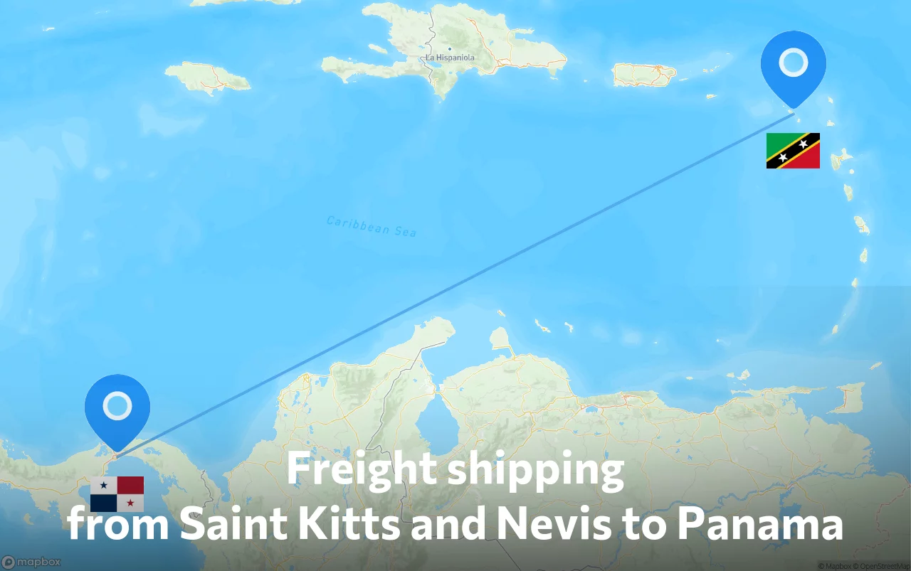 Shipping route from Saint Kitts and Nevis to Panama